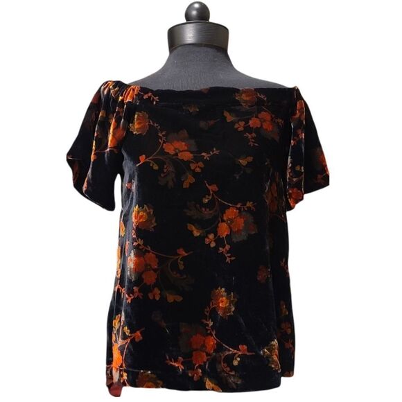 Loft Off-Shoulder Floral Velvet Top  XSP - Picture 1 of 4